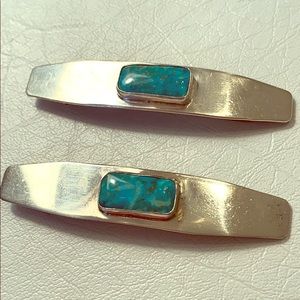 Vintage Silver Turquoise Hair Clips